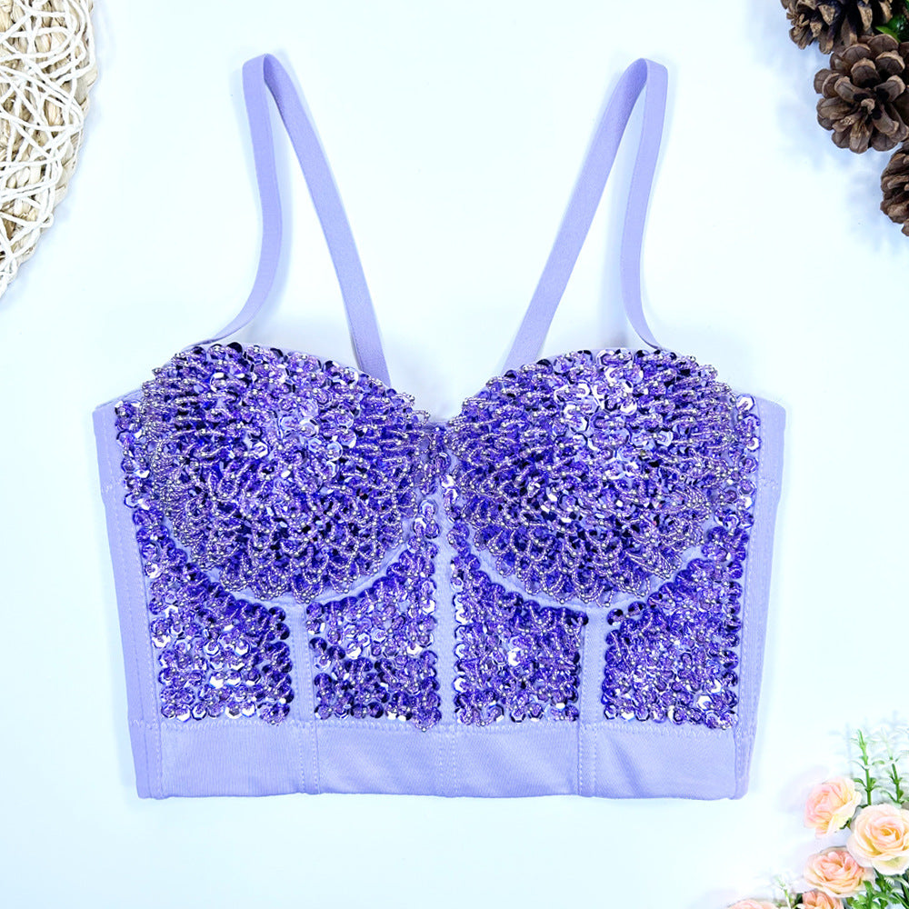 Women's Starry Beaded Bra Sexy Tube Fishbone Tops