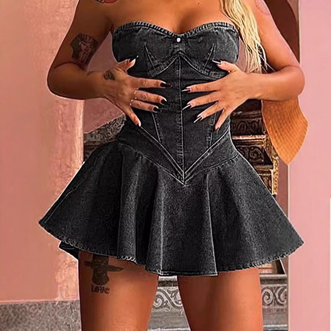 Women's Fashion Temperament Denim Sexy Hot A- Dresses