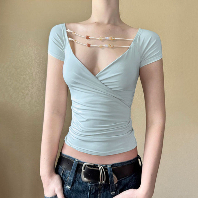 Pure Desire Style Beaded Design Sense Cross Hot Blouses