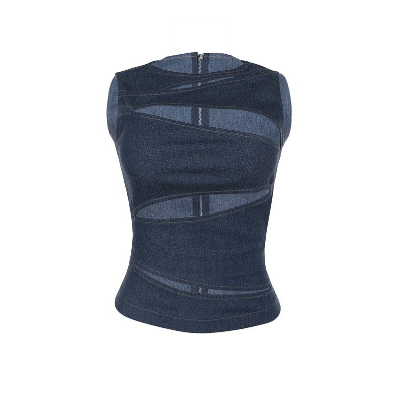 Women's Summer Hot Sexy Cutout Imitation Denim Tops