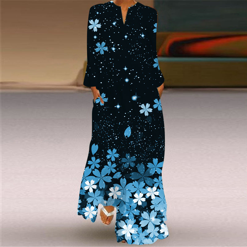 Women's Long Dress Sleeve Pocket Printed Loose Dresses