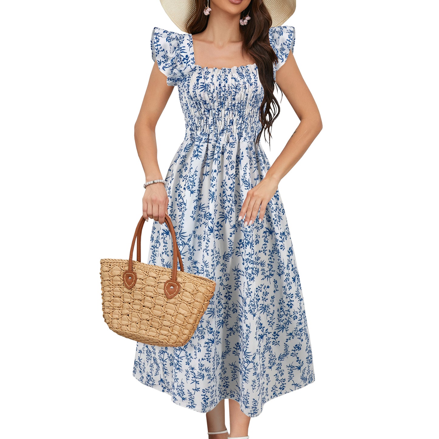 Sleeve Printed Dress Casual Waist Tight Dresses