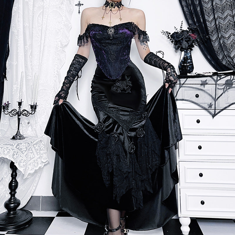 Women's Solid Color Splicing Sling Long Sleeve Dresses