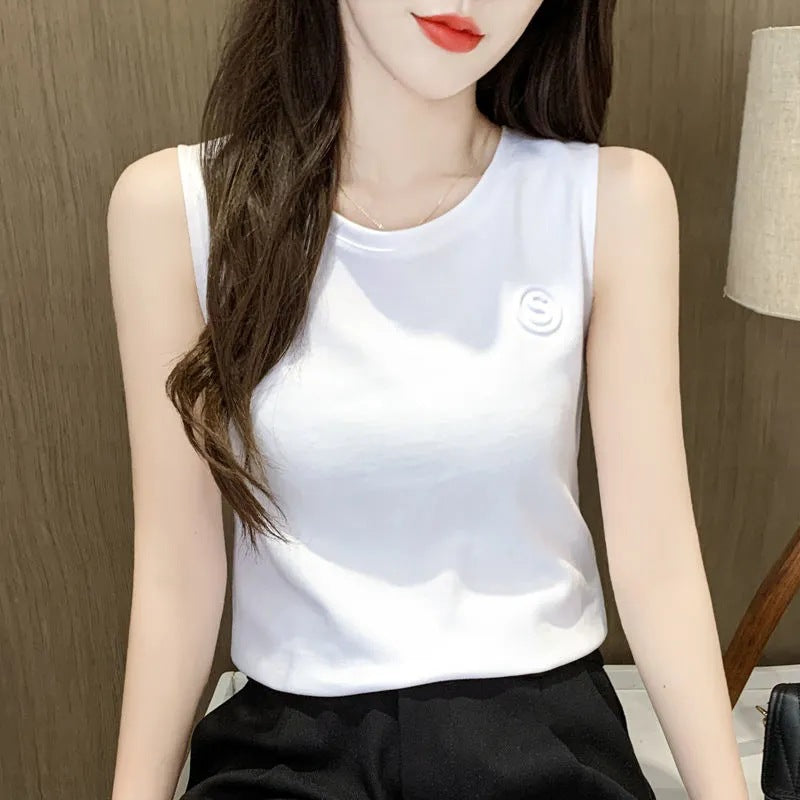 Women's Camisole Summer Korean Embroidered White Loose Sleeveless Outer Wear Blouses