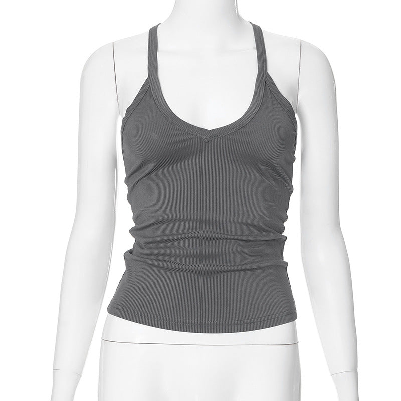 Women's Pure Color Halter Backless Small Tank Blouses