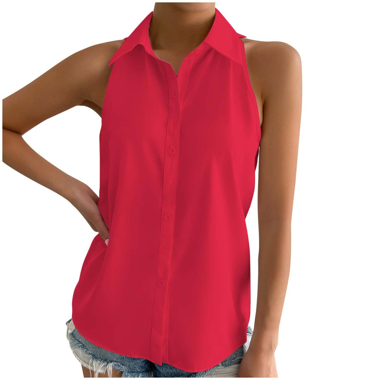 Women's Button-down Shirt Sleeveless Basic Casual Solid Blouses