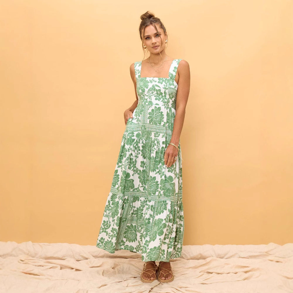 Women's Summer Beach Sleeveless Hot Printed Long Dresses
