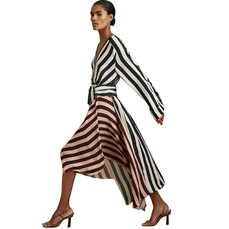 Women's Long-sleeved Dress Loose Striped Design Sense Dresses