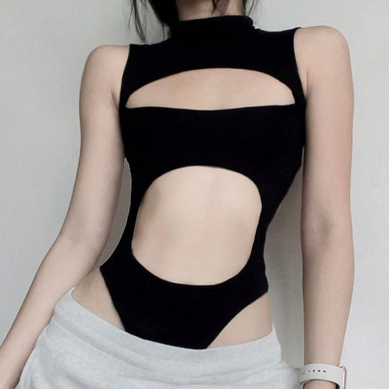 Women's Solid Color Sexy Cutout Slim Round Jumpsuits
