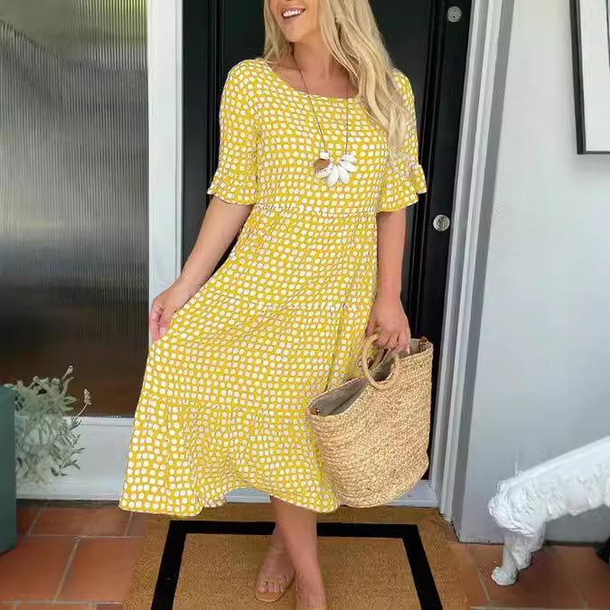 Women's Wear Summer Round Neck Printed Sleeve Dresses