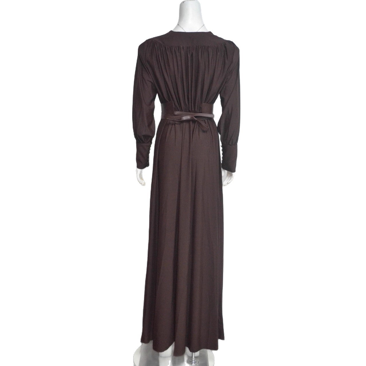Women's Design Sense Waist Seal Pleated French Coffee Color Long Clothing