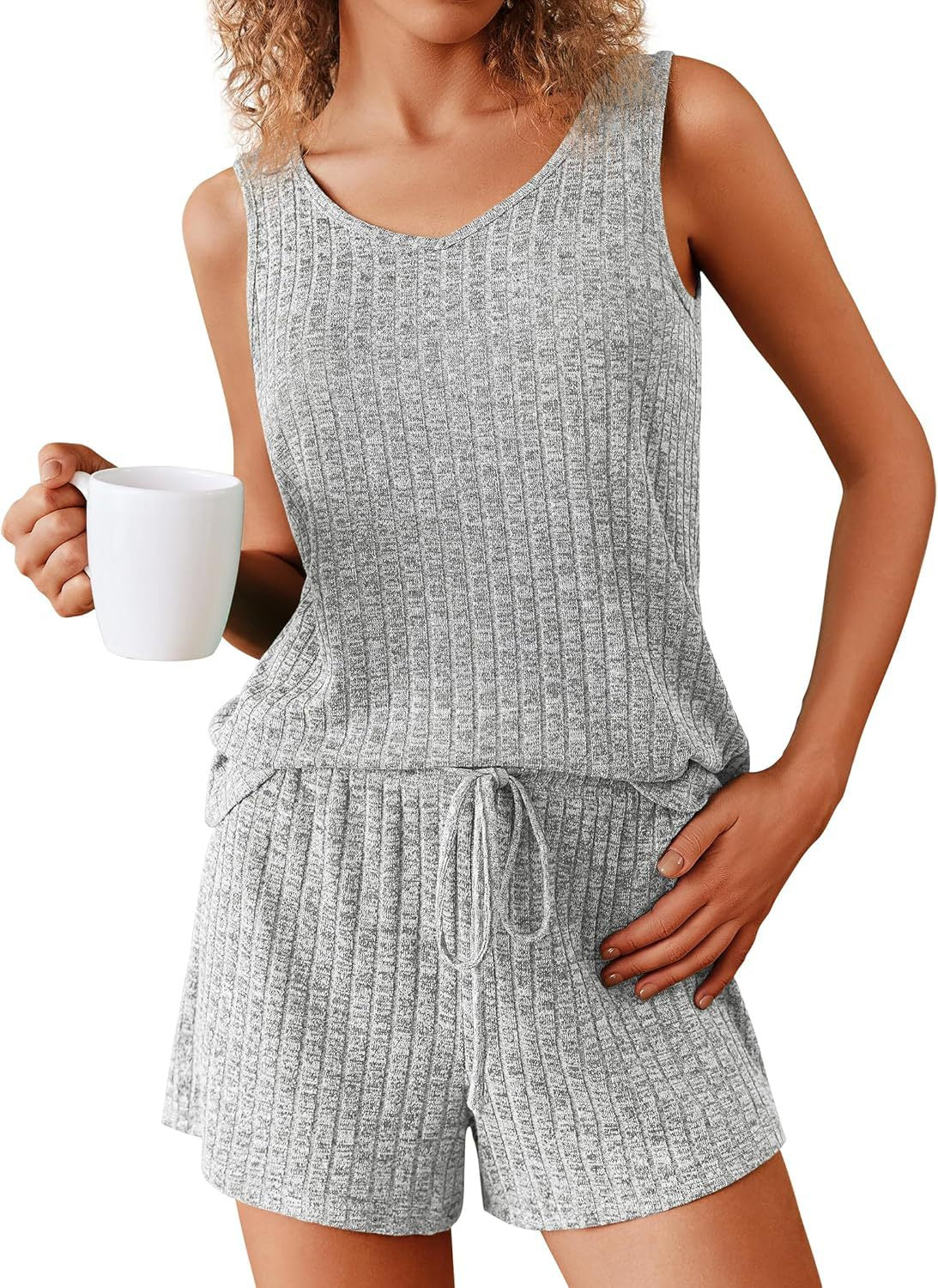 Women's Sleeveless Pajamas Rib Knitted Summer Suits
