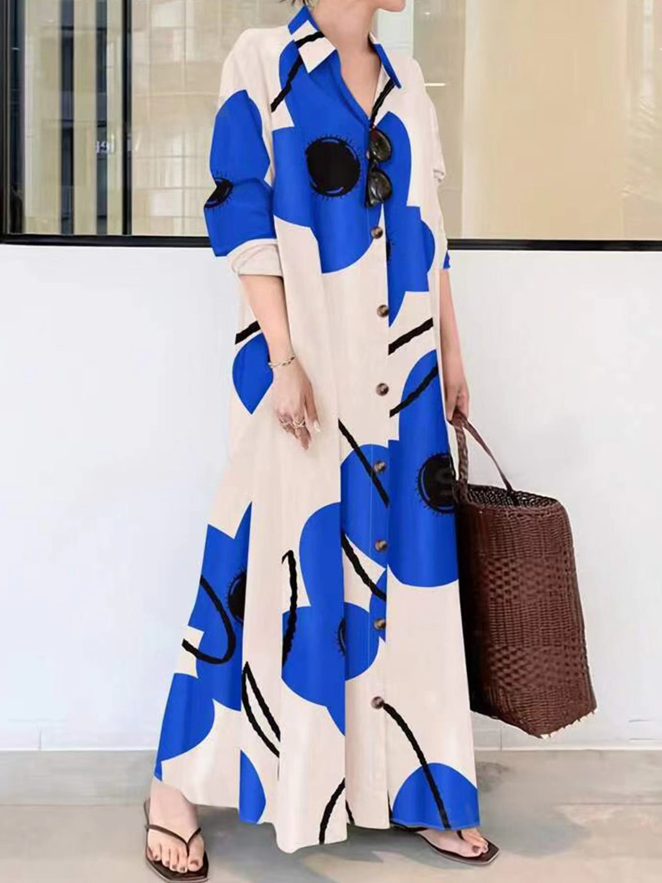 Long Sleeve Printed Loose Elegant Shirt Dresses