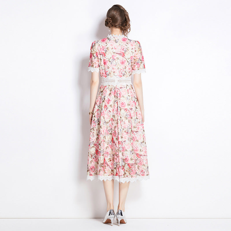 Women's French Style Elegant Retro Lace Stitching Dresses