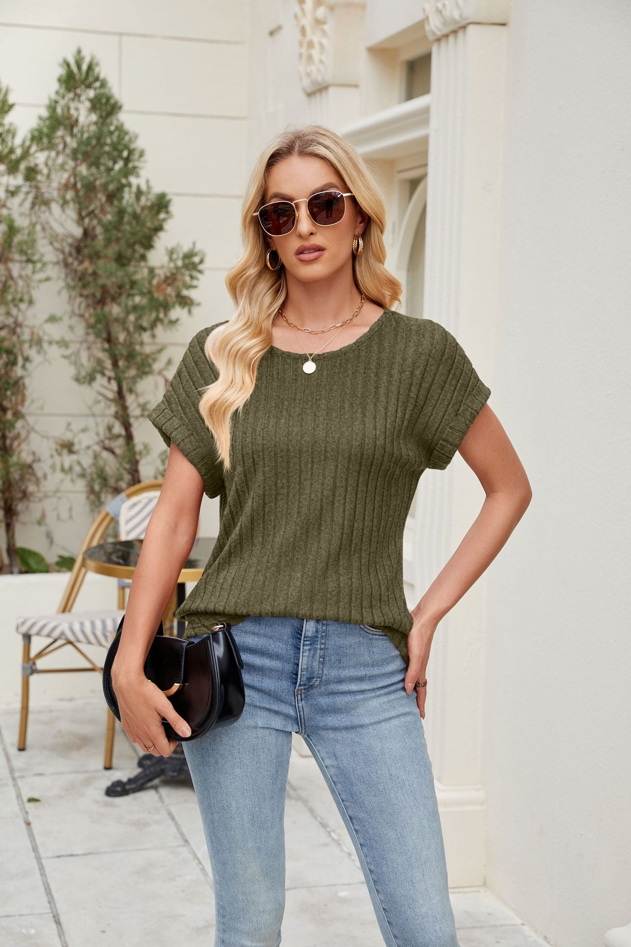 Women's Batwing Sleeve Round Neck T-shirt Blouses