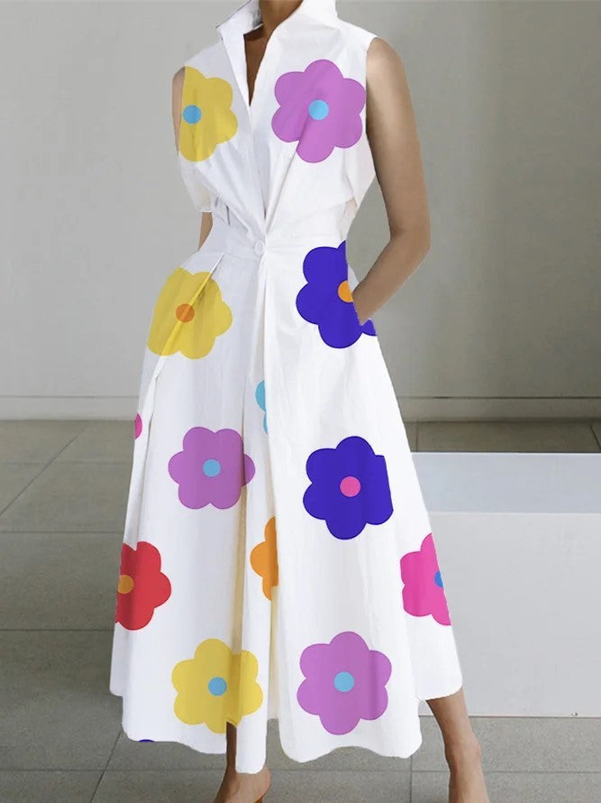 Women's Summer Commuting Fashion Solid Color Button Dresses