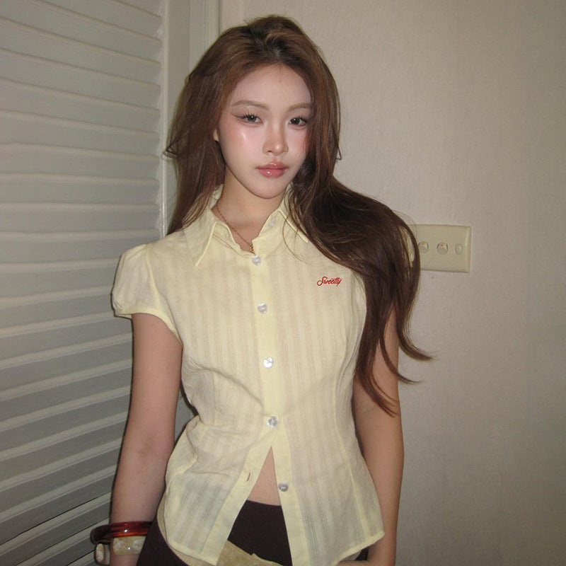 Women's Organ Pleated Solid Color Collar Short-sleeved Blouses