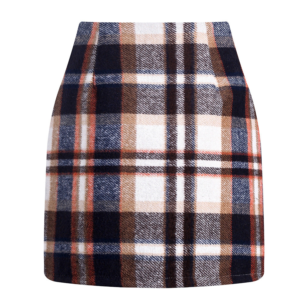 Women's High Waist Tartan Tight Pencil Wool Skirts