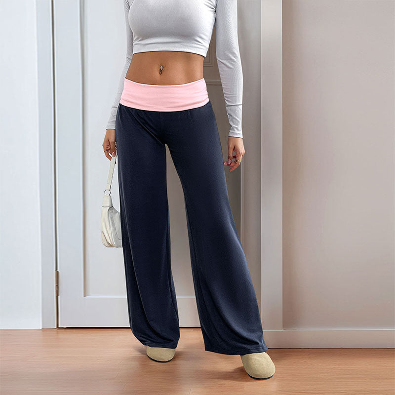 Women's Low Waist Trousers Casual Contrast Color Pants