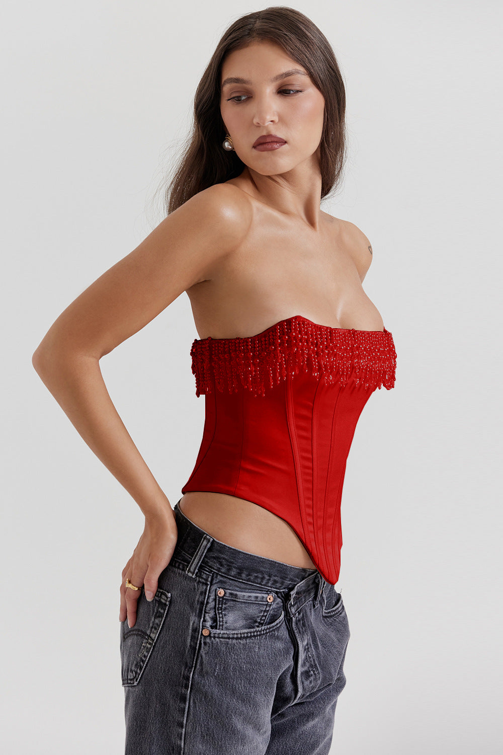 Color Sexy Pearl Tube Sleeveless Fishbone Tops