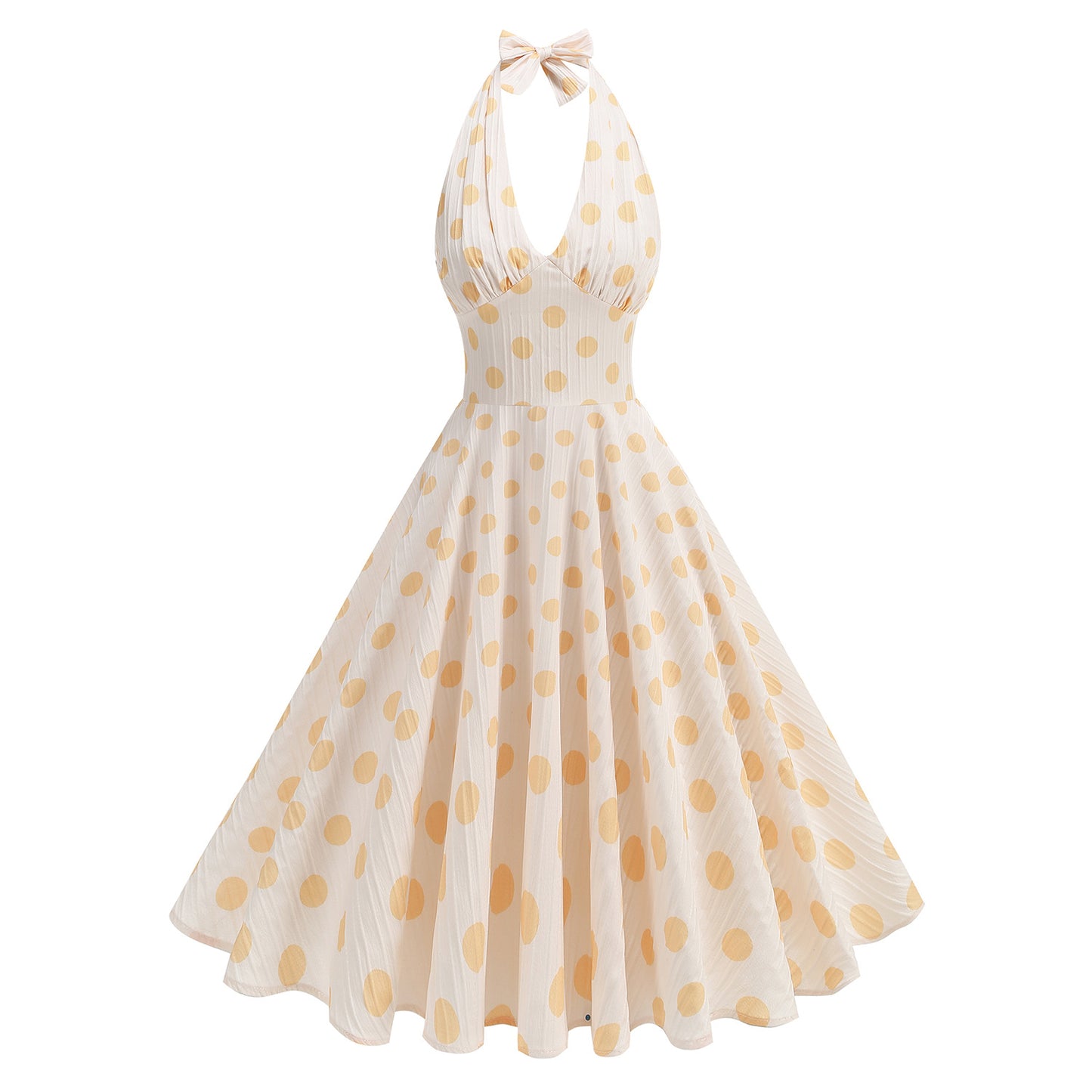 Women's High Waist Polka-dot Vacation Banquet Halter Backless Sexy Swing Dress