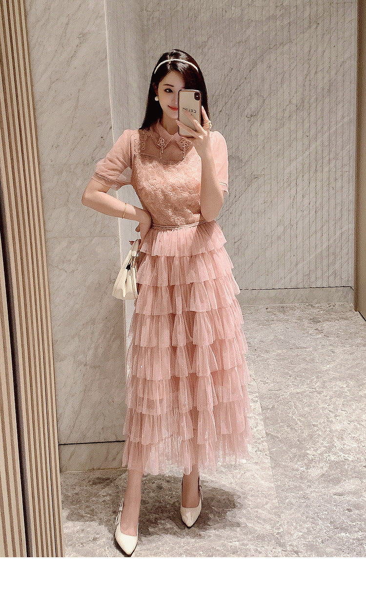 Women's Mesh Beads Dress Summer Design Sense Waist Dresses
