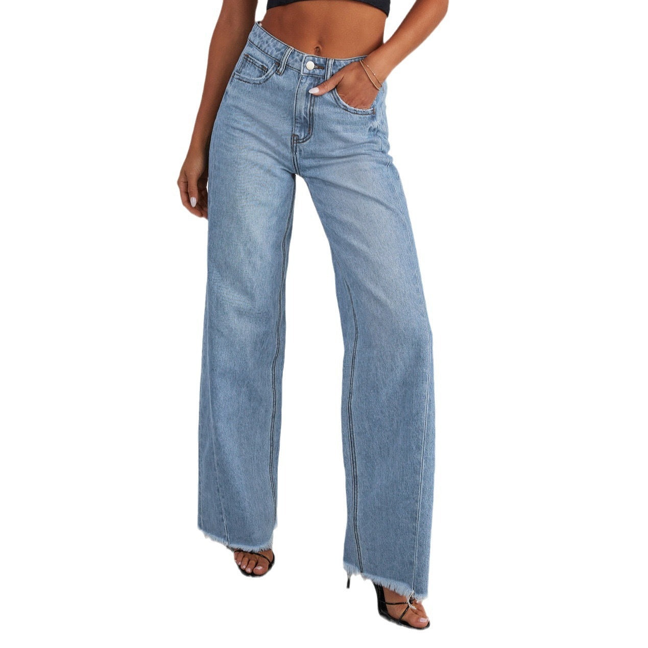 Women's Washed Loose Casual Wide Leg Mop Jeans