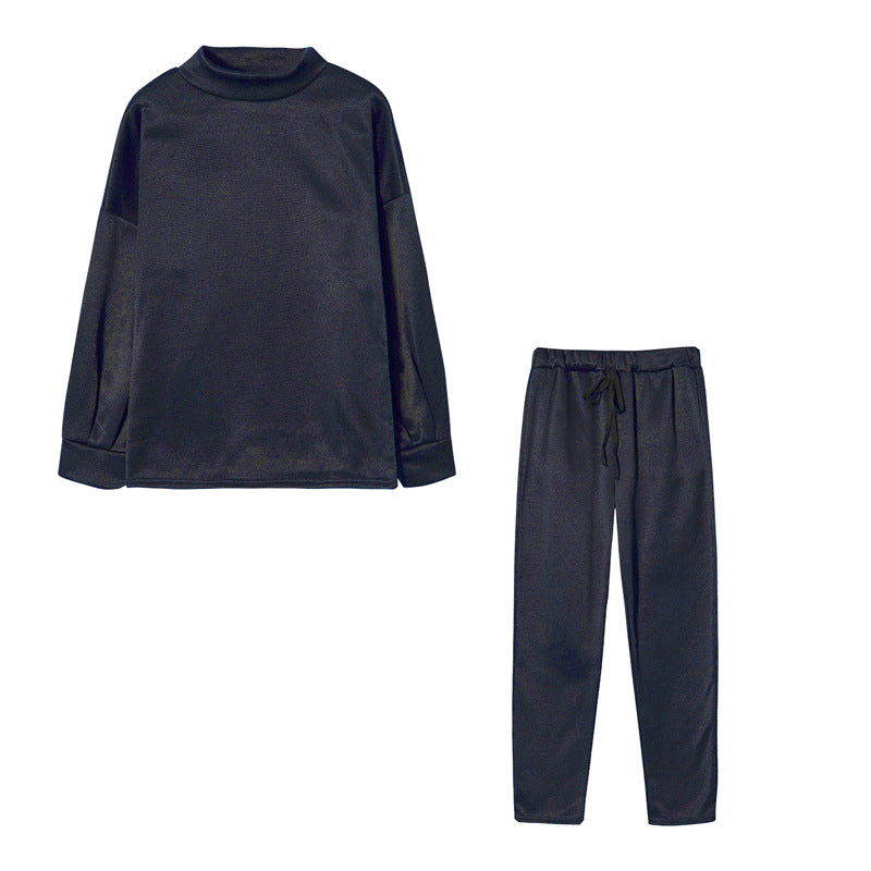Women's Turtleneck Casual Solid Color Trousers Two-piece Suits