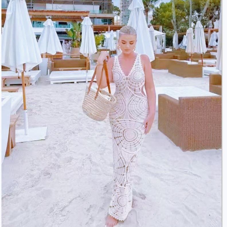 Women's Beach Dress Knitted Hollow Out Low-cut Dresses