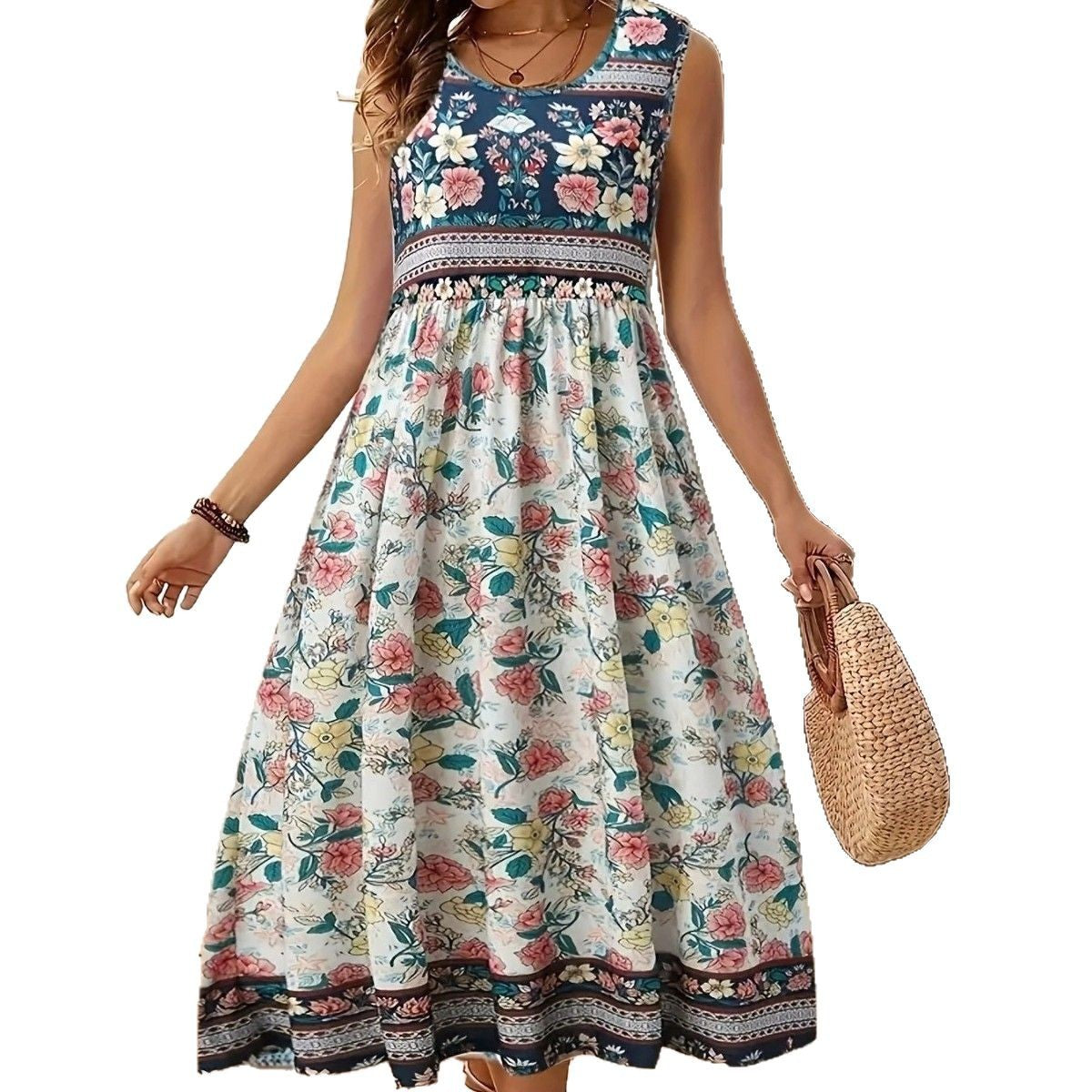 Classy Summer Sleeveless Pullover Printed Casual Dress