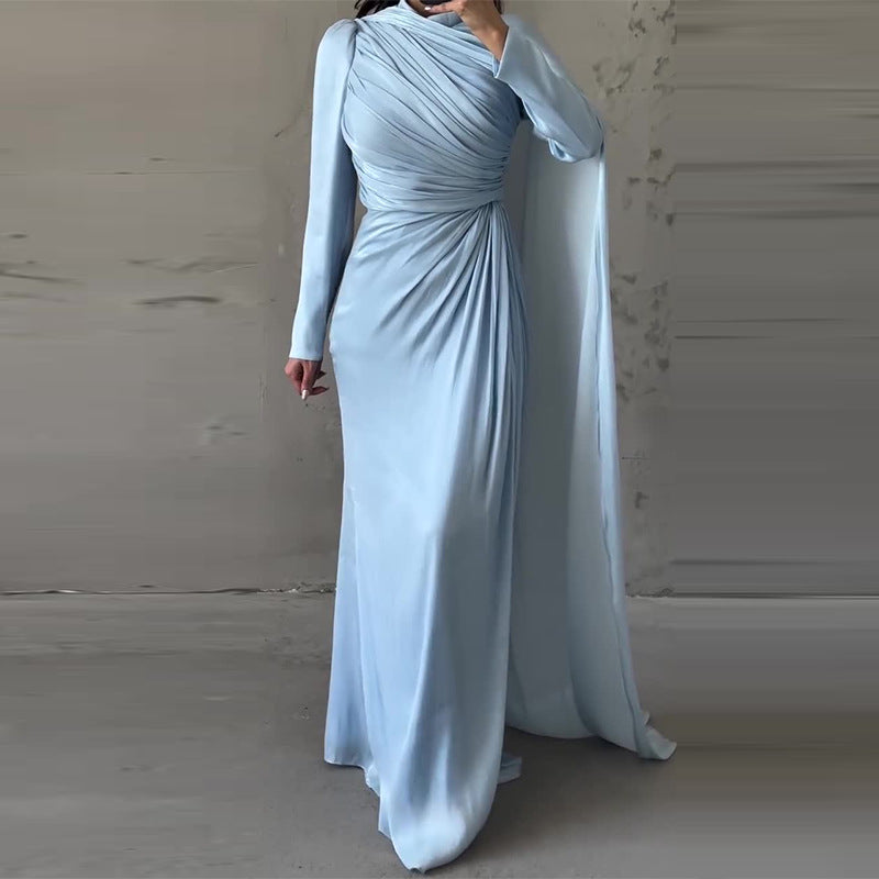 Women's Elegant Irregular Pleated Slim Green Dress Dresses