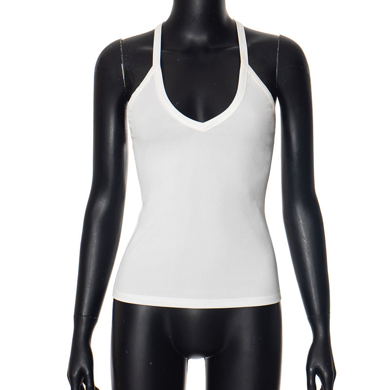 Women's Spring Solid Color Sleeveless Low-cut Hot Blouses