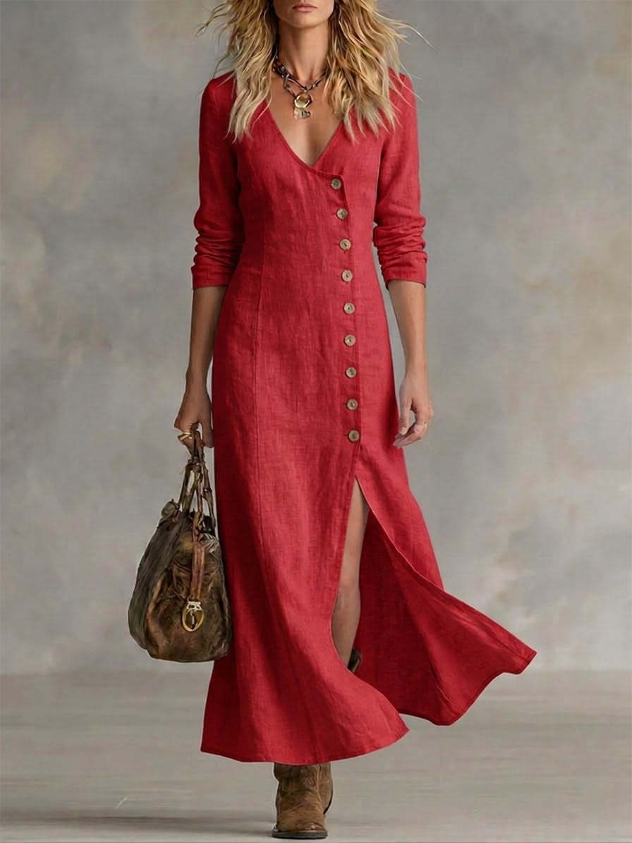 Women's Fashion Button Split Elegant Long Dress