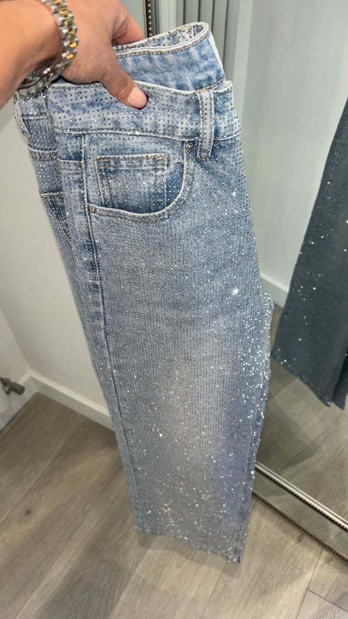 Women's Rhinestone High Waist Wash Spring Loose Jeans
