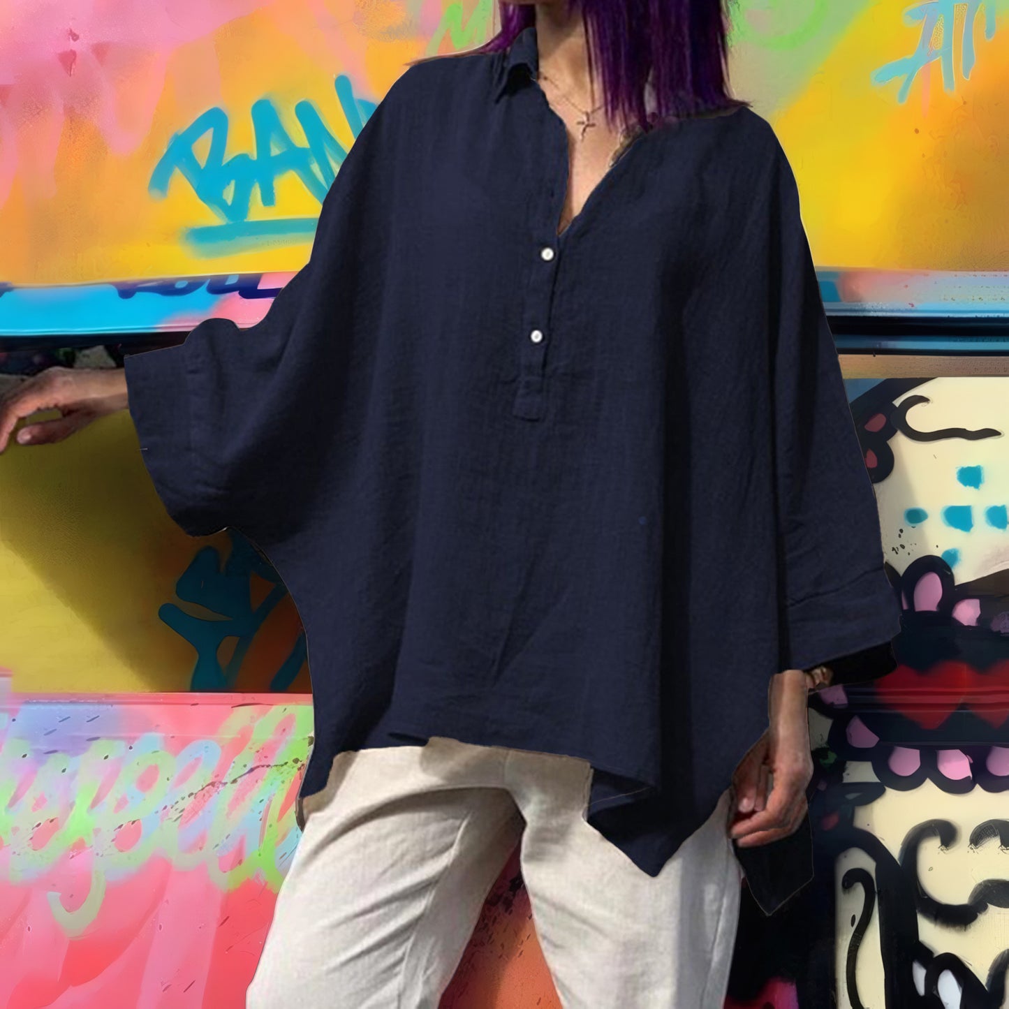 Women's Batwing Loose Cotton Linen Casual Blouses