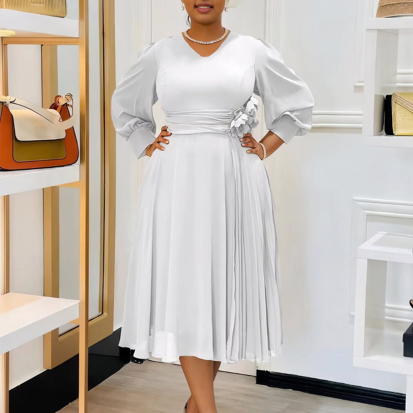 Spring Fashionable Elegant Solid Color A- Dresses
