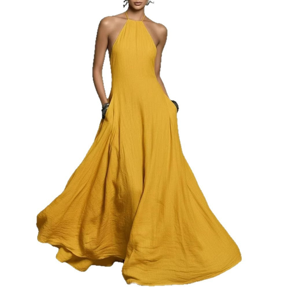 Women's Clothes Elegant Sexy Pure Color Halter Backless Dress