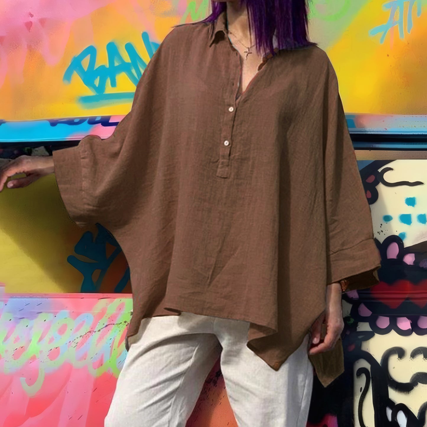 Women's Batwing Loose Cotton Linen Casual Blouses