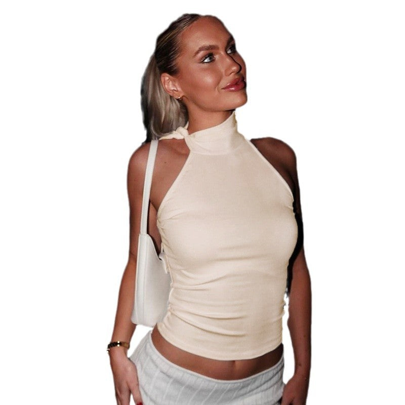 Mature Sexy Turtleneck Side Strap Sleeveless Tops