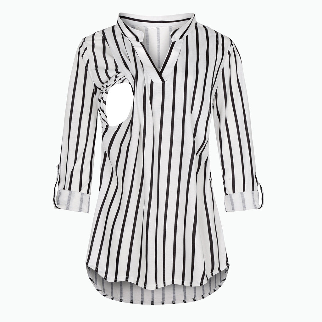 Plaid Printed Pregnant Woman Breastfeeding Long Blouses