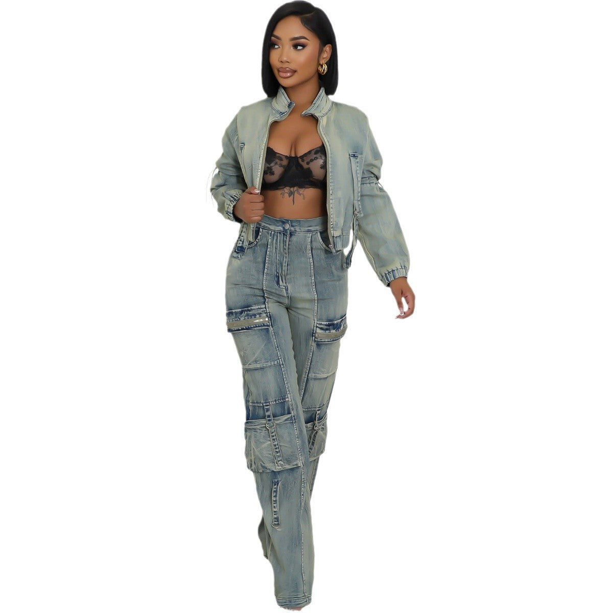 Women's Sexy Highly Stretch Washed Denim Casual Suits