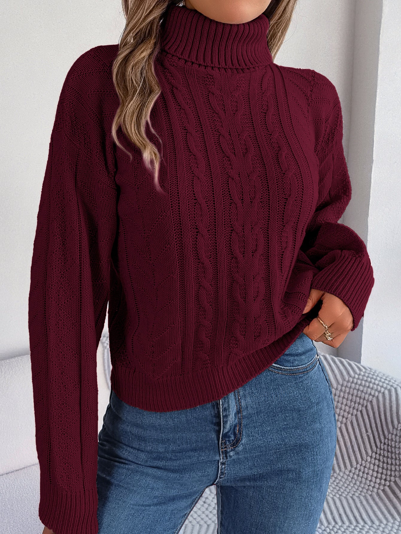 Women's Casual Turtleneck Twist Long Sleeve Knitted Clothing