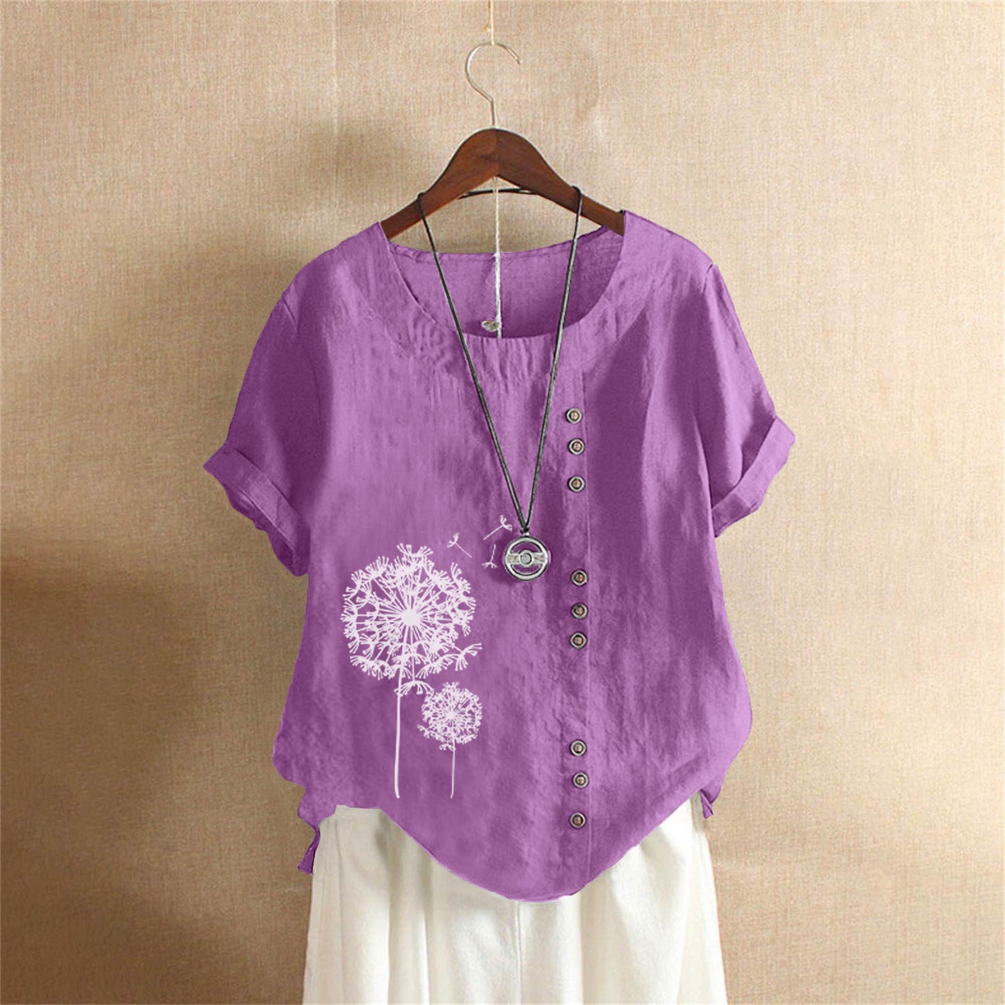 Women's Retro Large Casual Loose Cotton Linen Sleeve Blouses