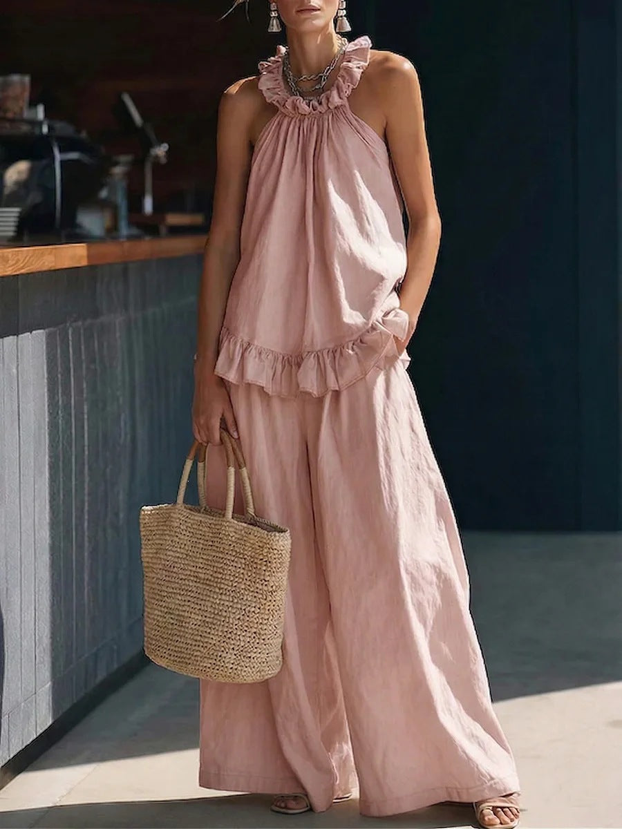 Women's Cotton Linen Retro Style High Waist Suits