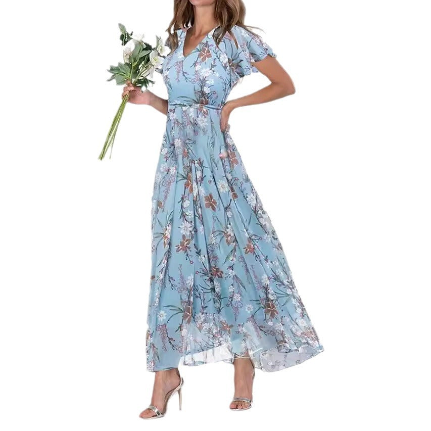Large Swing Dress Chiffon Floral Sleeve Shorts