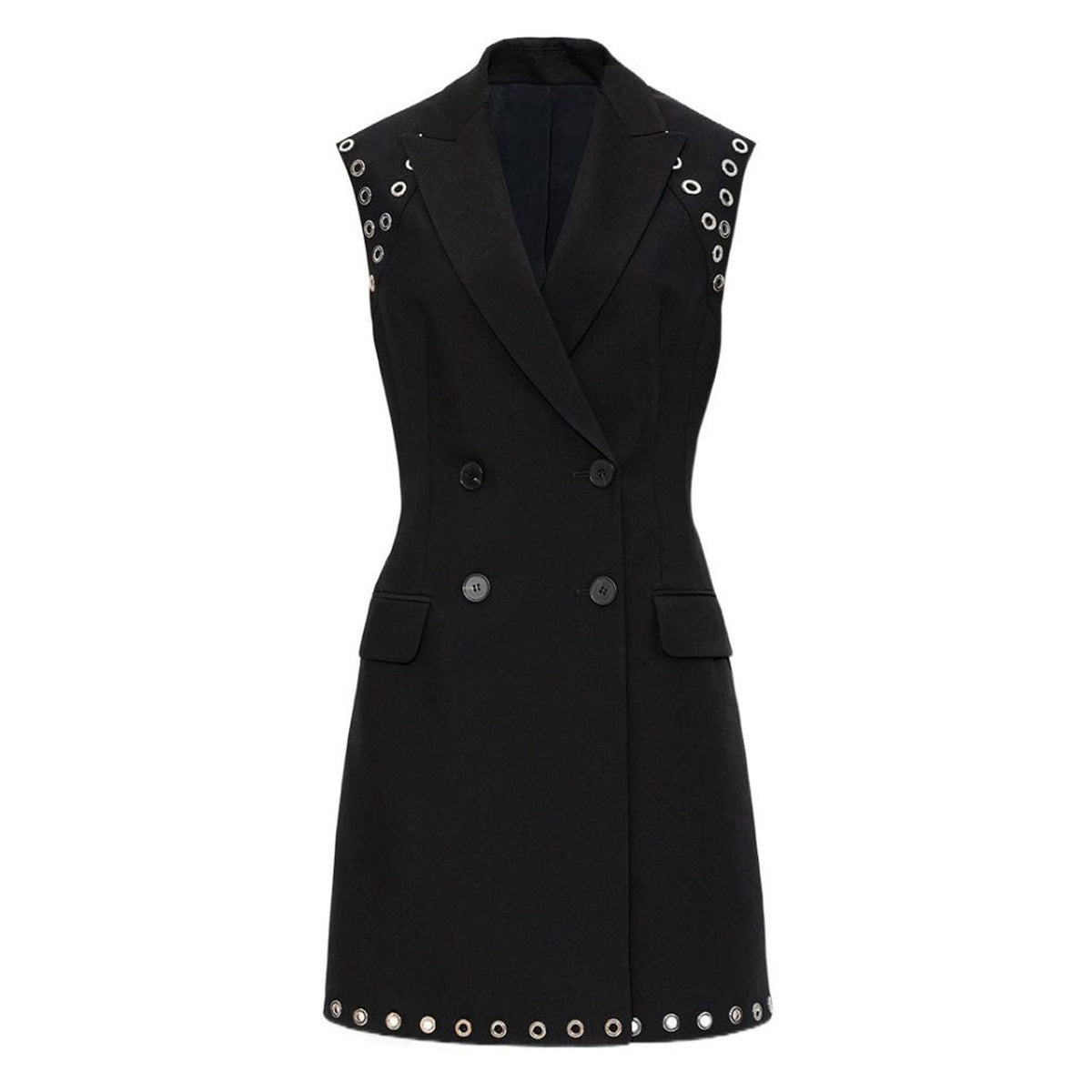 Women's Solid Color Perforated Sleeveless Slim Fit Temperament Dresses