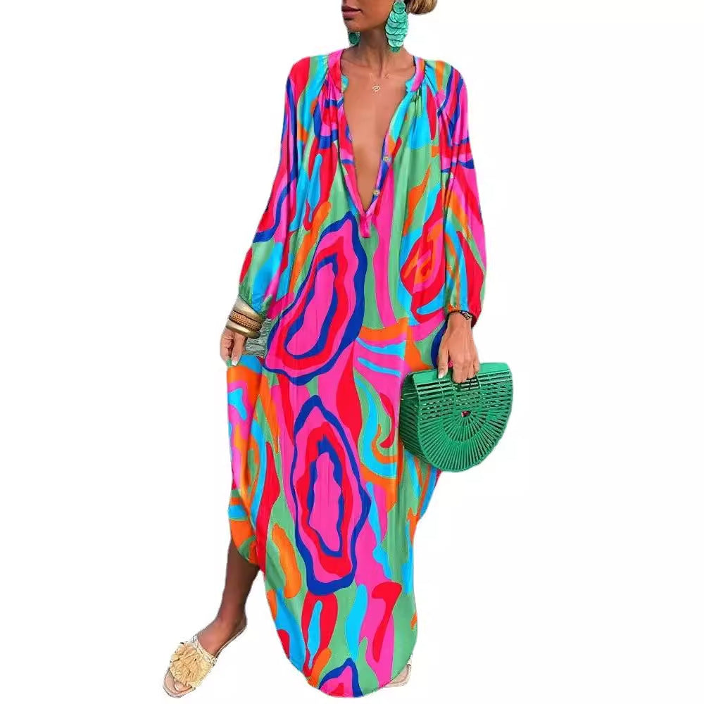 Women's Autumn Printed Pullover Long Sleeve Dress Dresses