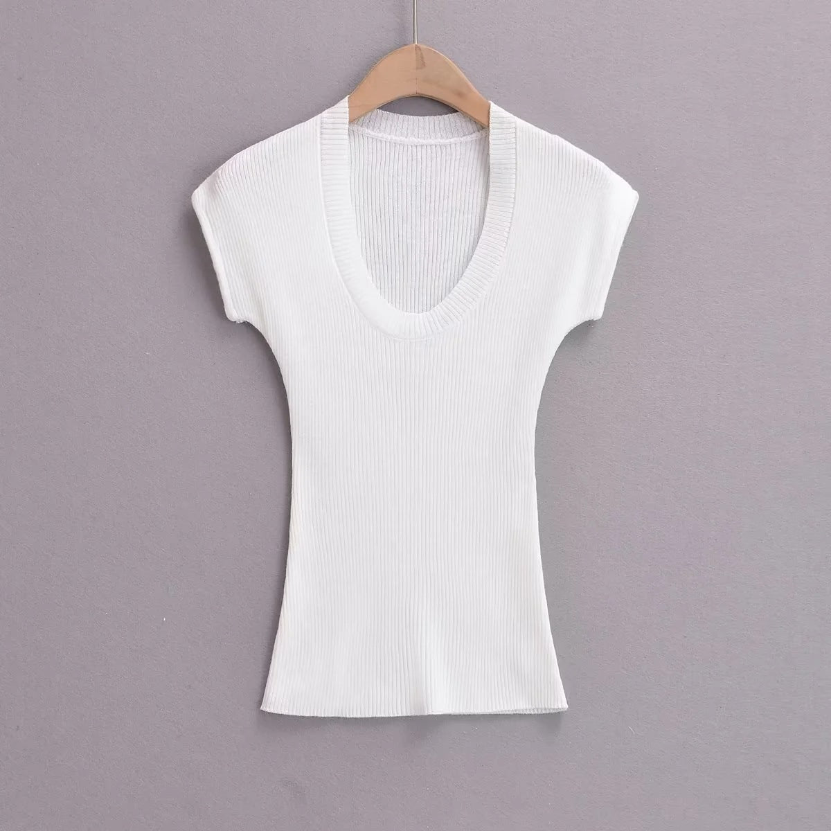 Women's Knitted Short-sleeved Shirt Elastic Slim Fit Blouses