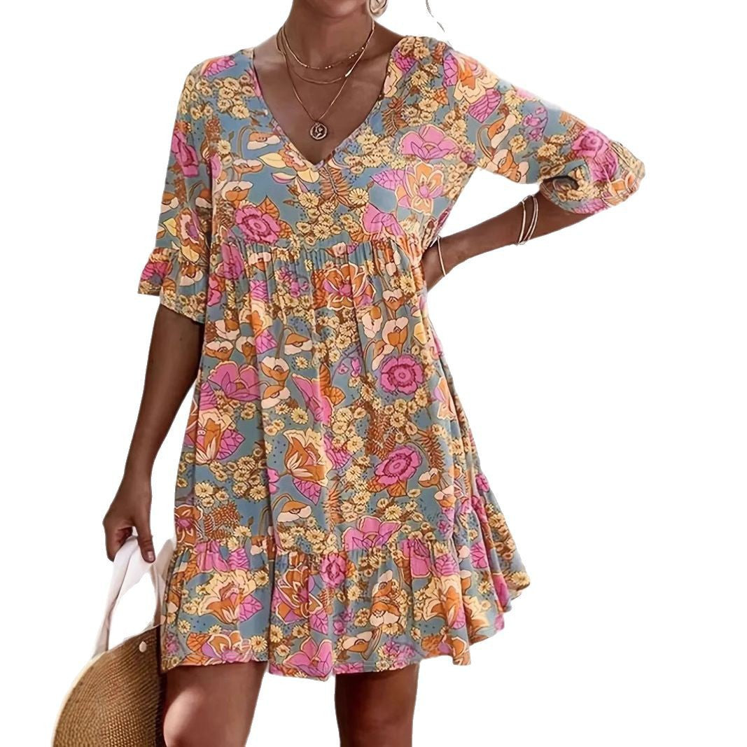 Women's Summer Casual Flower Print Bohemian Style Dress