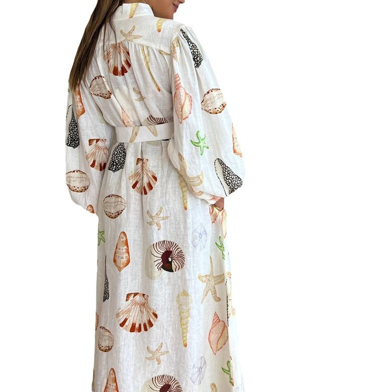 Long Casual Lantern Sleeve Fashion Printing Dress